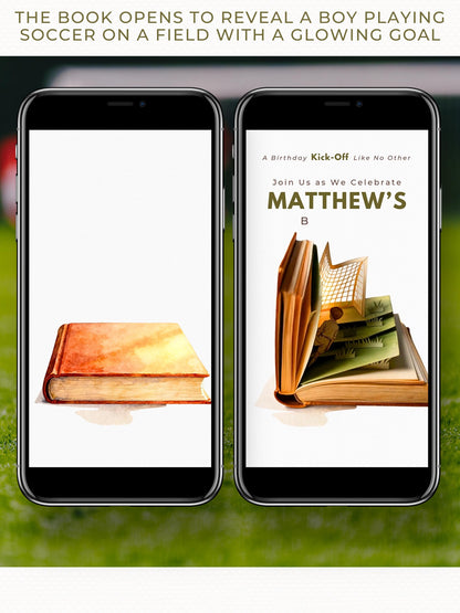 Animated Soccer Birthday Evite - Custom Storybook Football Party Invitation (Digital Instant Download Editable Canva Video Invite for Kids)