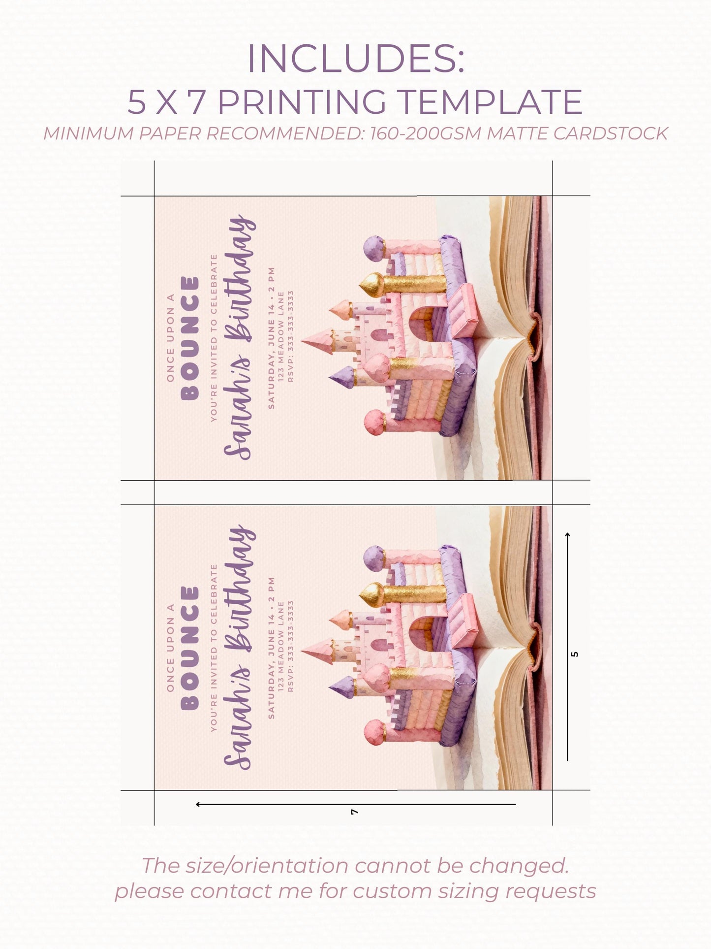 Princess Bouncy Castle Birthday Invitation Printable - Fairytale Bounce House Party Invite (Instant Download Editable Canva Template Evite)