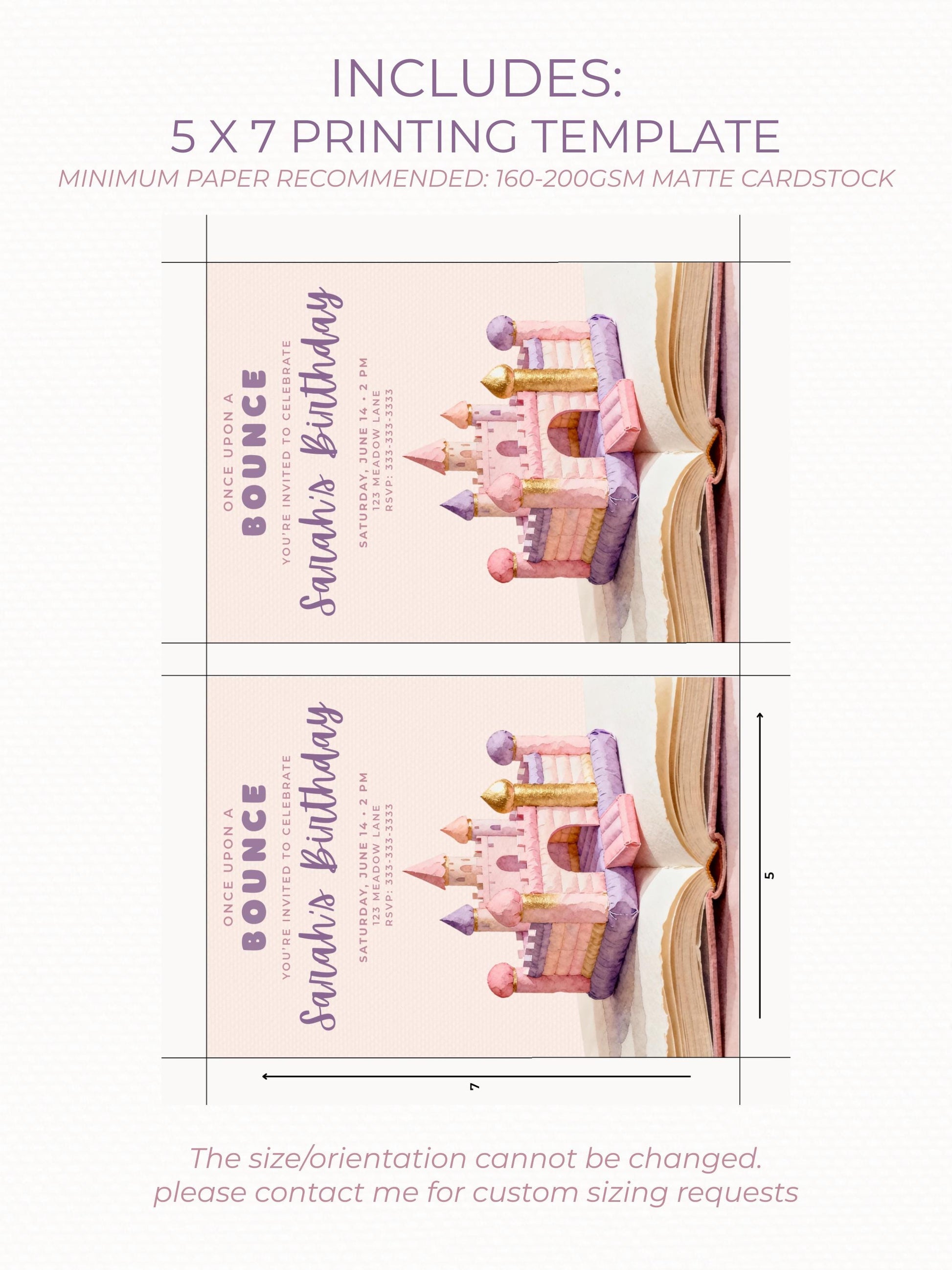 Princess Bouncy Castle Birthday Invitation Printable - Fairytale Bounce House Party Invite (Instant Download Editable Canva Template Evite)