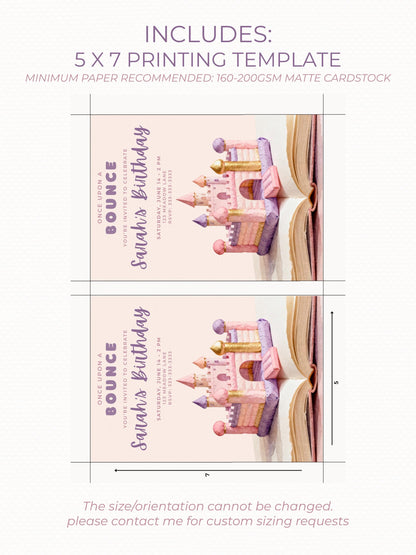Princess Bouncy Castle Birthday Invitation Printable - Fairytale Bounce House Party Invite (Instant Download Editable Canva Template Evite)