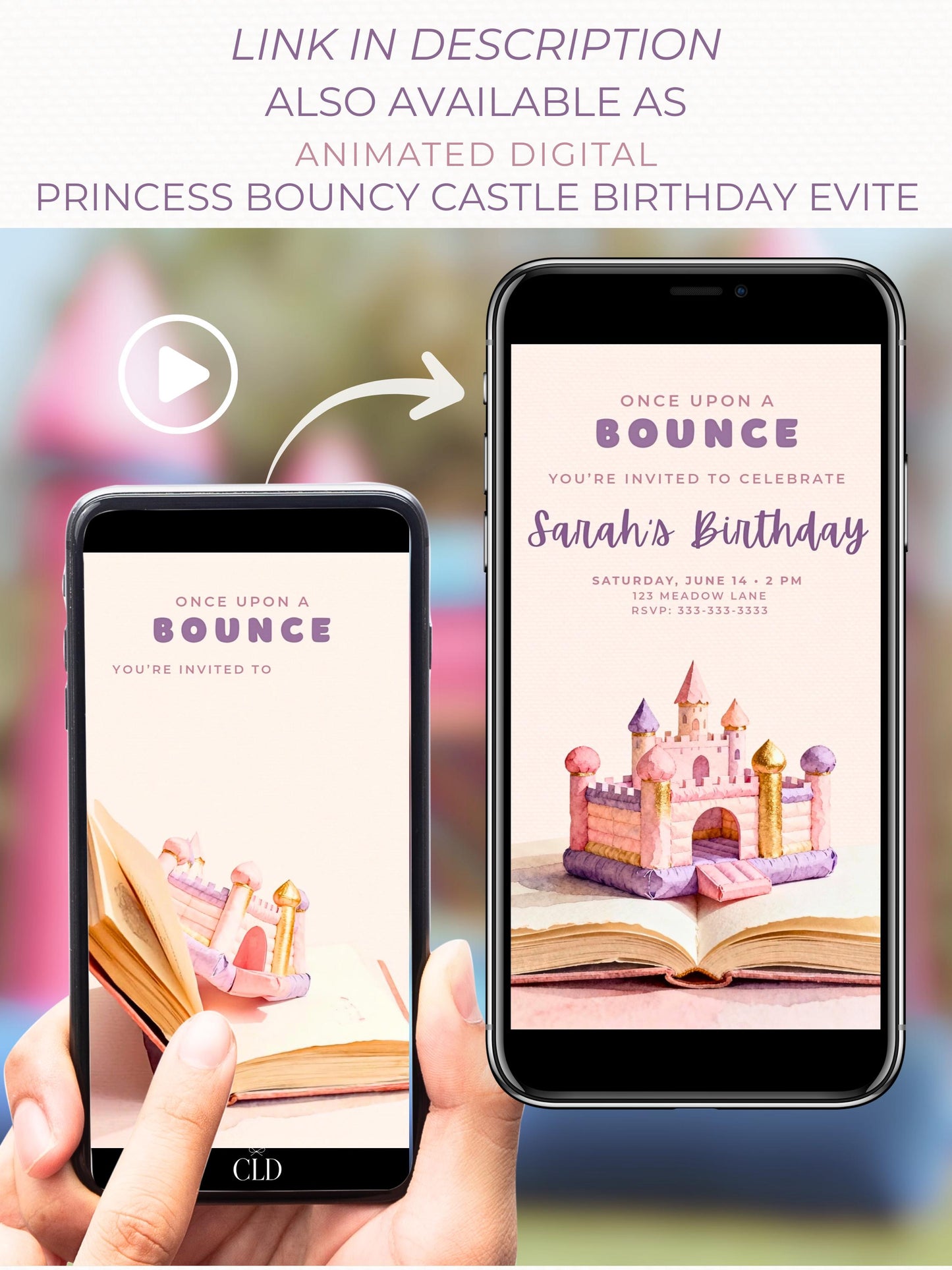 Princess Bouncy Castle Birthday Invitation Printable - Fairytale Bounce House Party Invite (Instant Download Editable Canva Template Evite)