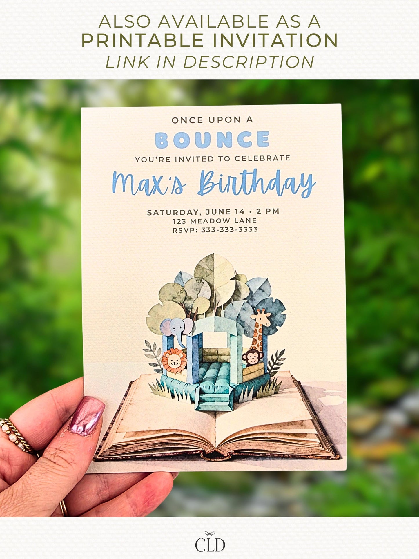 Animated Jungle Bouncy Castle Birthday Evite Template - Storybook Pop Up Digital Invitation (Editable Canva Video Invite for Kids Party)