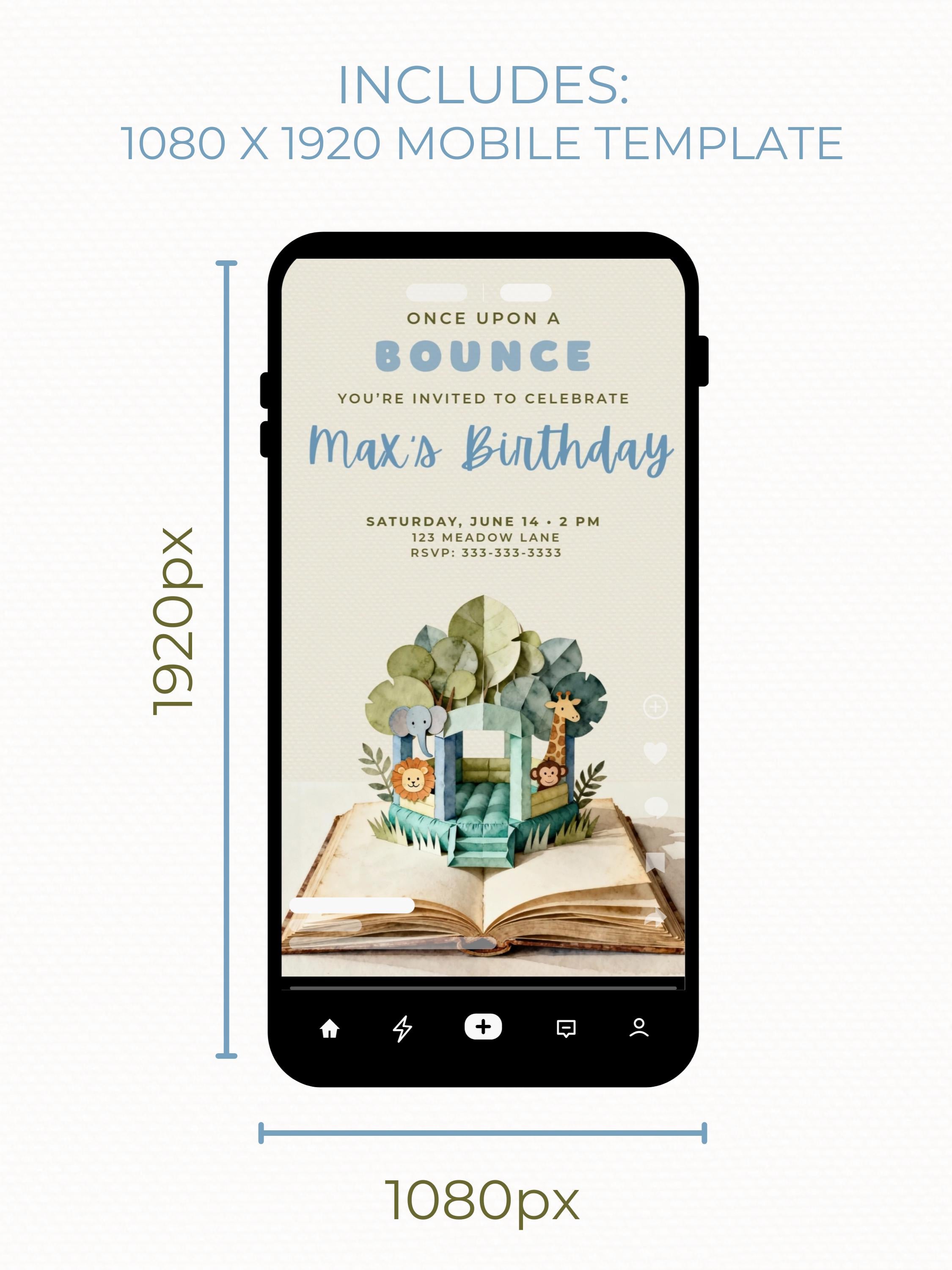 Jungle Bouncy Castle Birthday Invitation Template - Storybook Pop Up Party Invite (Editable Canva Printable Invite 5x7 Digital Download)