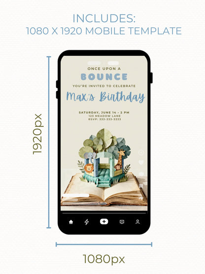 Jungle Bouncy Castle Birthday Invitation Template - Storybook Pop Up Party Invite (Editable Canva Printable Invite 5x7 Digital Download)