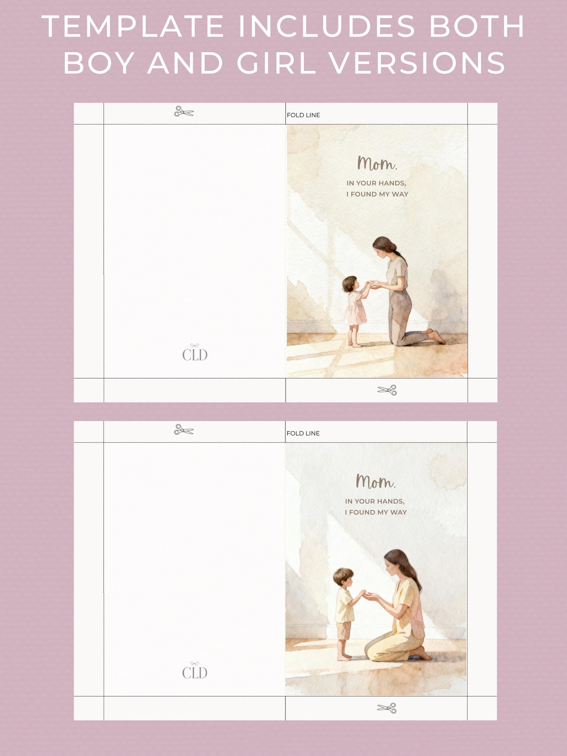 Mother’s Day Card - Printable & Digital Download - Boy + Girl Version (Instant Download Editable Canva Template) Foldable 5x7 + Postcard