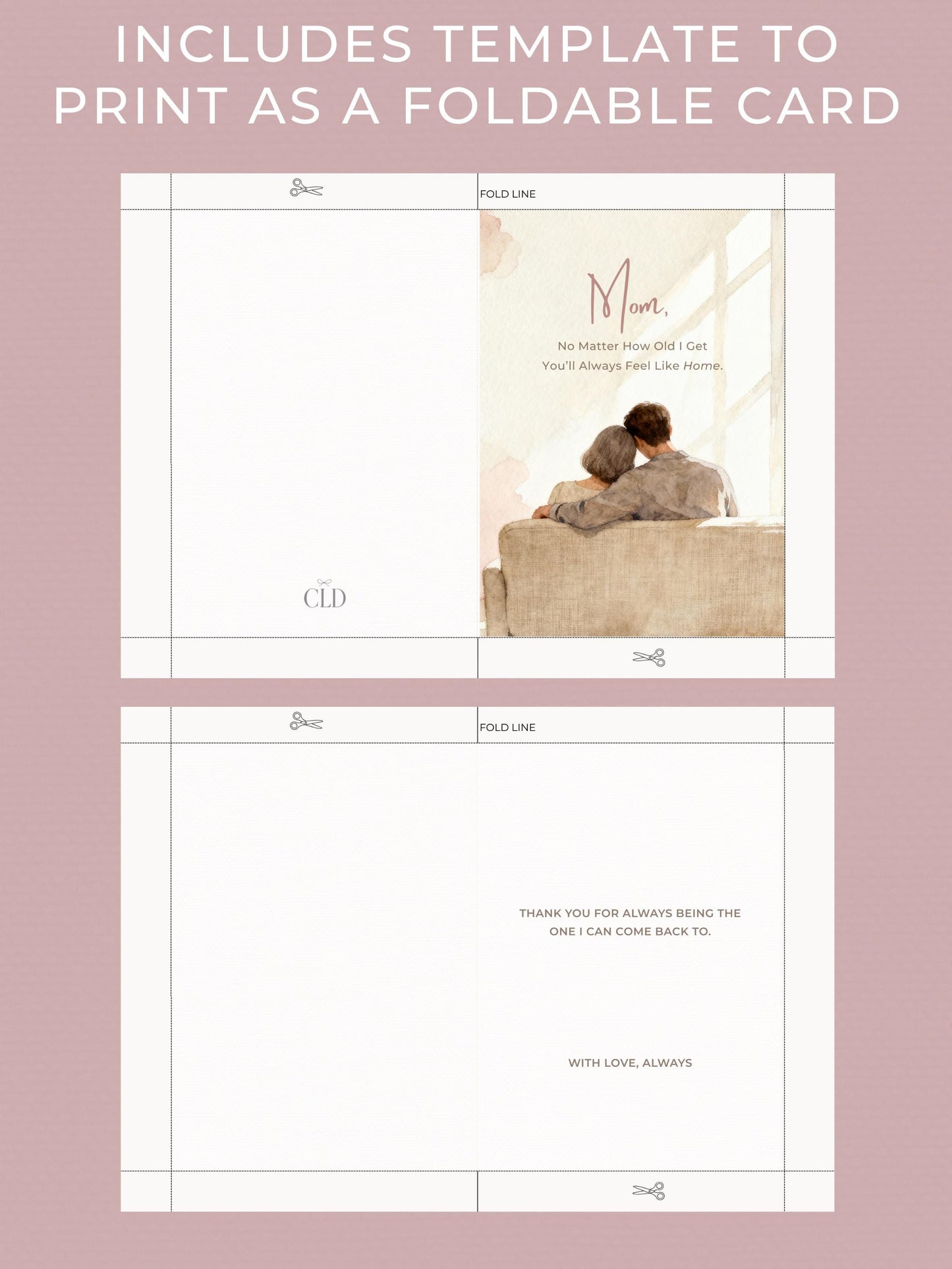 Mother’s Day Card Template for Mom - Older Son or Daughter Printable Folded Card + Digital Card (Custom Canva Editable Instant Download)