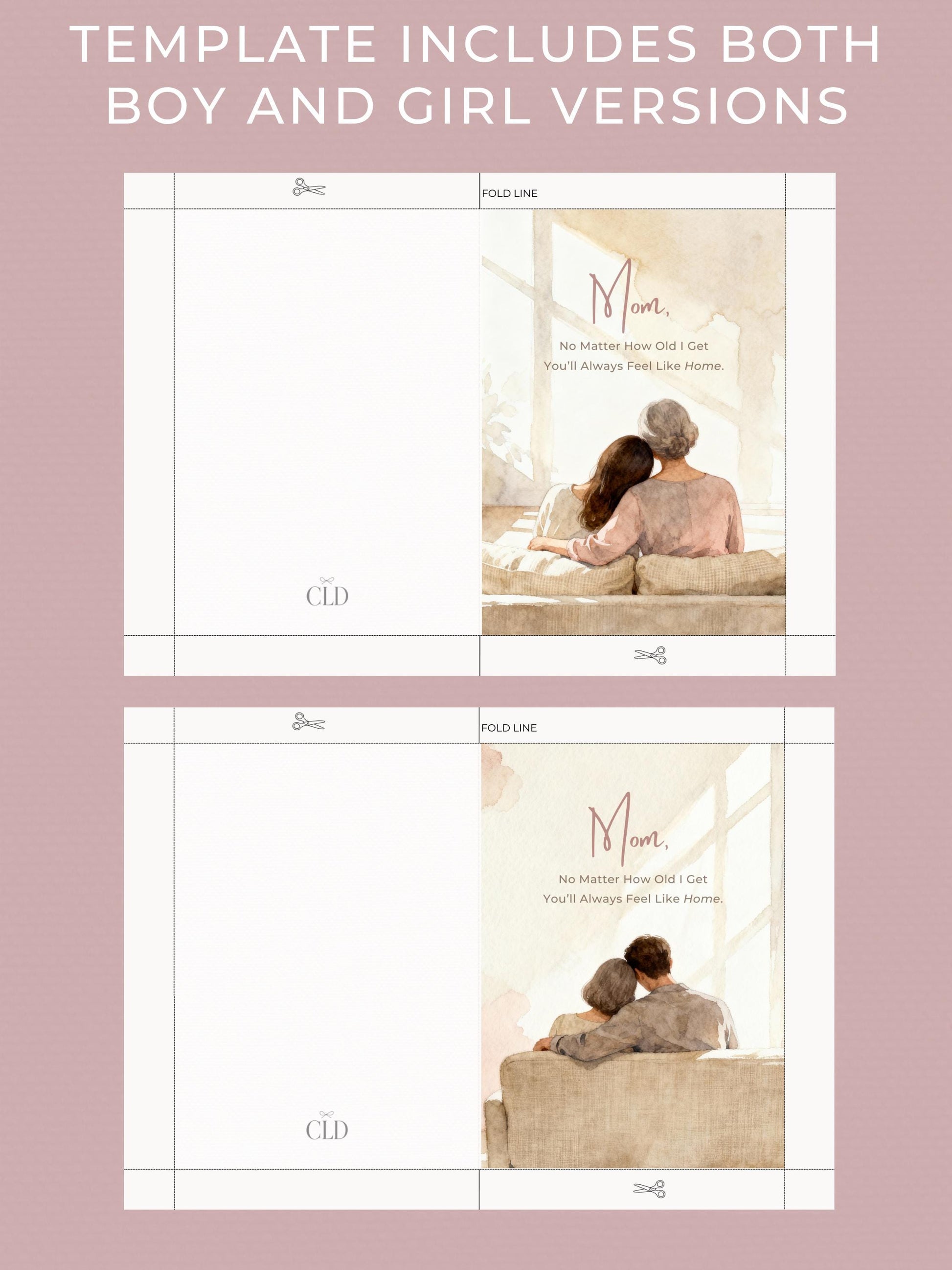 Mother’s Day Card Template for Mom - Older Son or Daughter Printable Folded Card + Digital Card (Custom Canva Editable Instant Download)