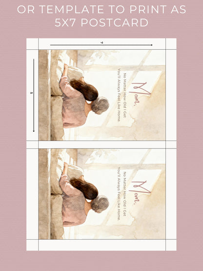 Mother’s Day Card Template for Mom - Older Son or Daughter Printable Folded Card + Digital Card (Custom Canva Editable Instant Download)