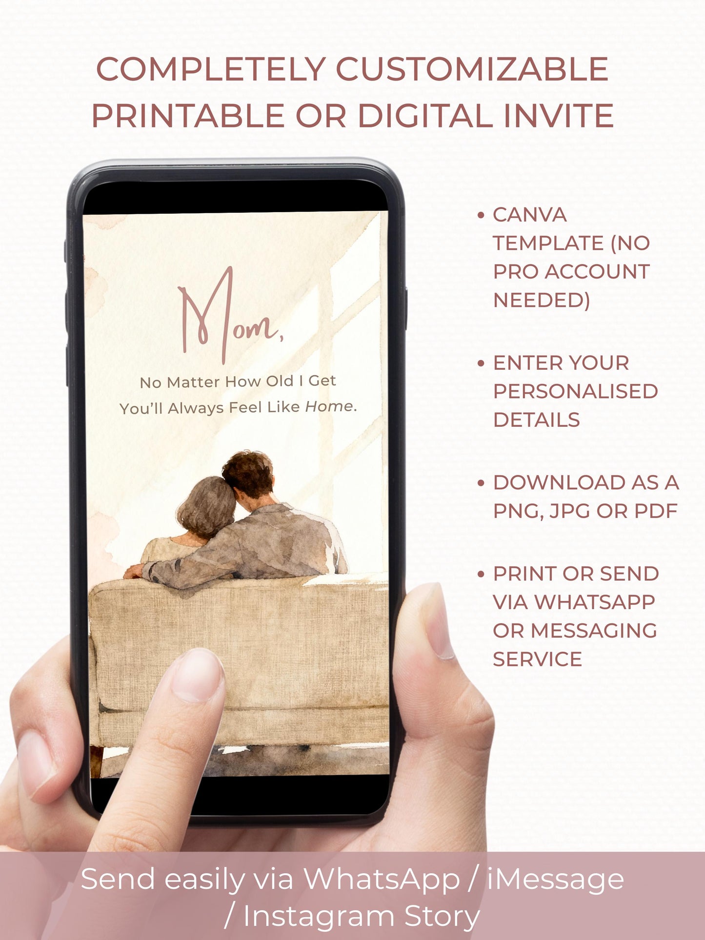 Mother’s Day Card Template for Mom - Older Son or Daughter Printable Folded Card + Digital Card (Custom Canva Editable Instant Download)