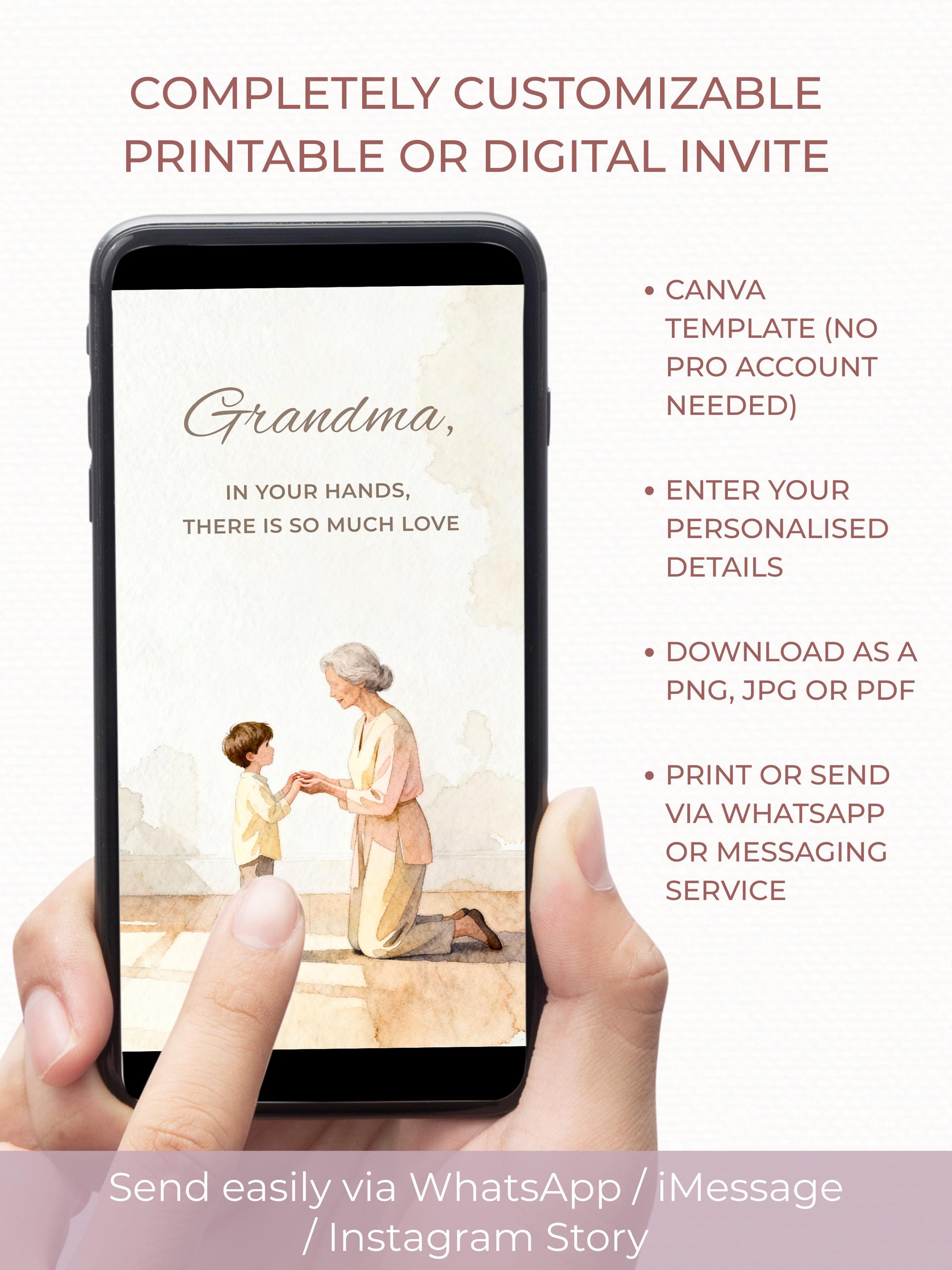 Grandmother’s Day Card (Printable, Editable Canva Template Digital Download) Grandma Gift From Grandkids, Foldable + Mobile Version