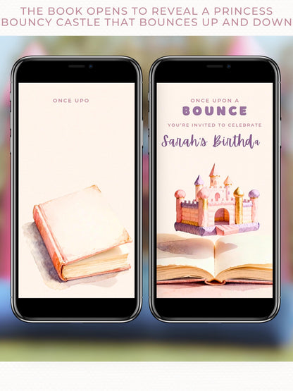 Animated Bouncy Castle Princess Birthday Evite - Custom Video Invitation - Girl Party Digital Invite (Instant Download Canva Template)