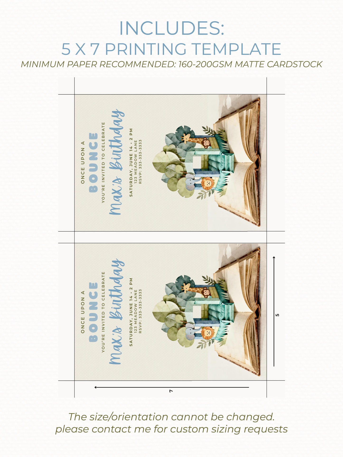 Jungle Bouncy Castle Birthday Invitation Template - Storybook Pop Up Party Invite (Editable Canva Printable Invite 5x7 Digital Download)