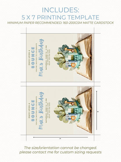 Jungle Bouncy Castle Birthday Invitation Template - Storybook Pop Up Party Invite (Editable Canva Printable Invite 5x7 Digital Download)