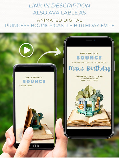 Jungle Bouncy Castle Birthday Invitation Template - Storybook Pop Up Party Invite (Editable Canva Printable Invite 5x7 Digital Download)