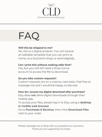 Mother’s Day Card Template (Printable & Digital Canva Editable Template- Instant Download) Foldable + Mobile