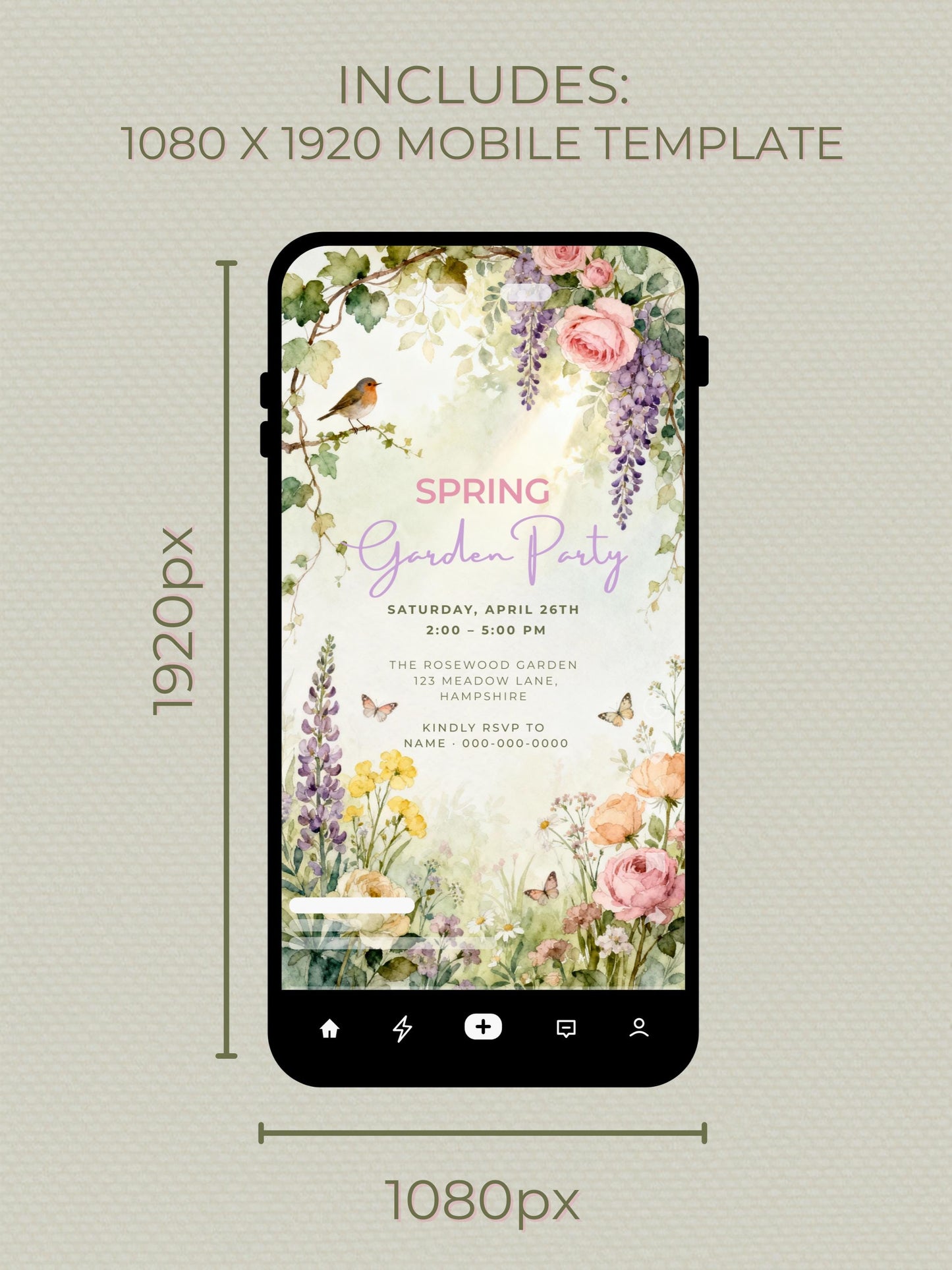 Printable Spring Garden Party Invite - Floral Brunch/Lunch Celebration Video Invitation (Editable Canva Digital Invite Evite)