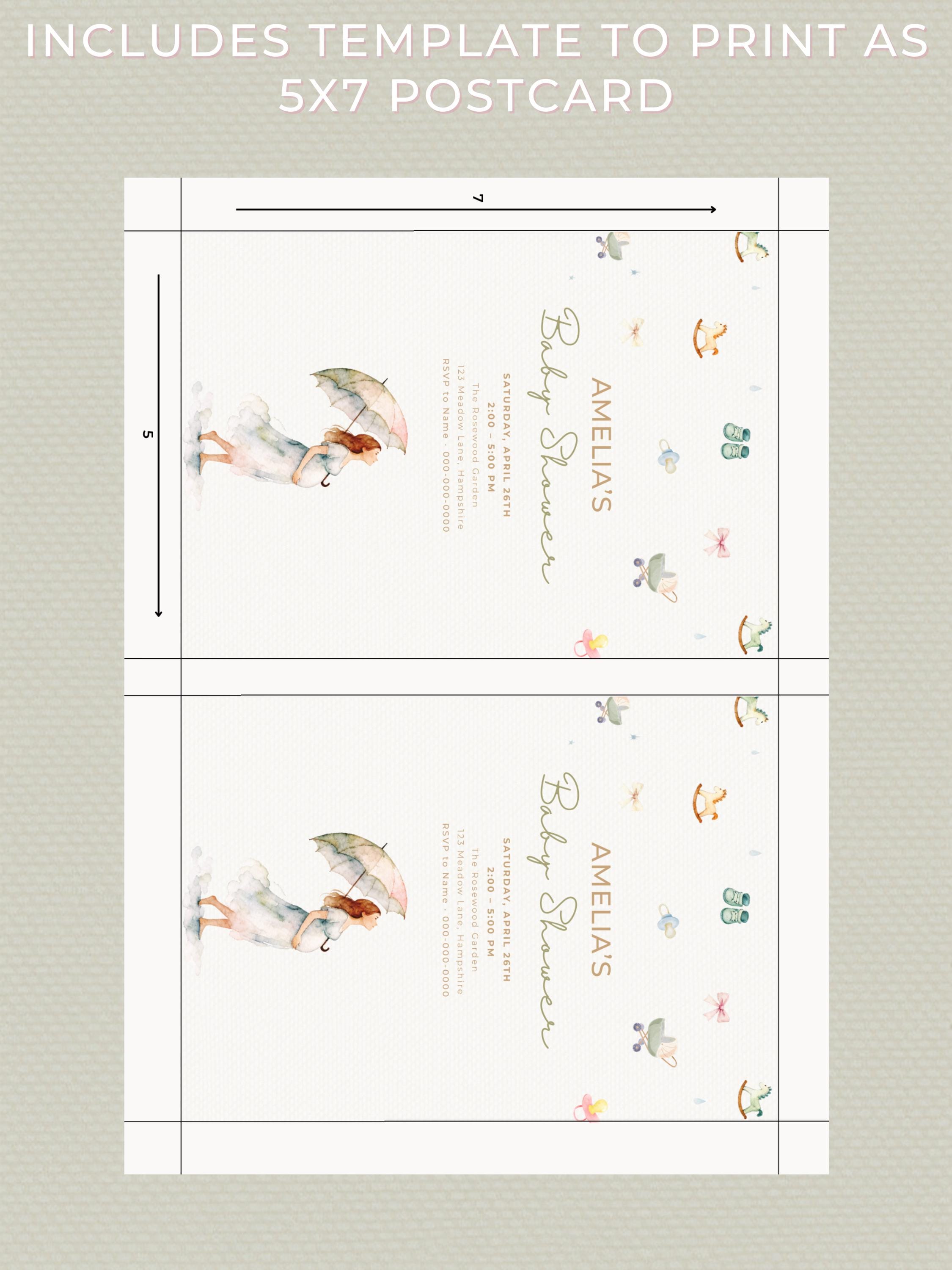 Printable Baby Shower Invitation- Watercolour Rain Toys Invite (Custom Instant Download Editable Canva Template) Digital Evite