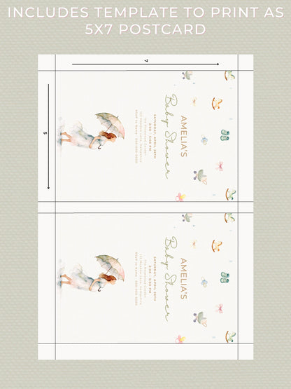 Printable Baby Shower Invitation- Watercolour Rain Toys Invite (Custom Instant Download Editable Canva Template) Digital Evite