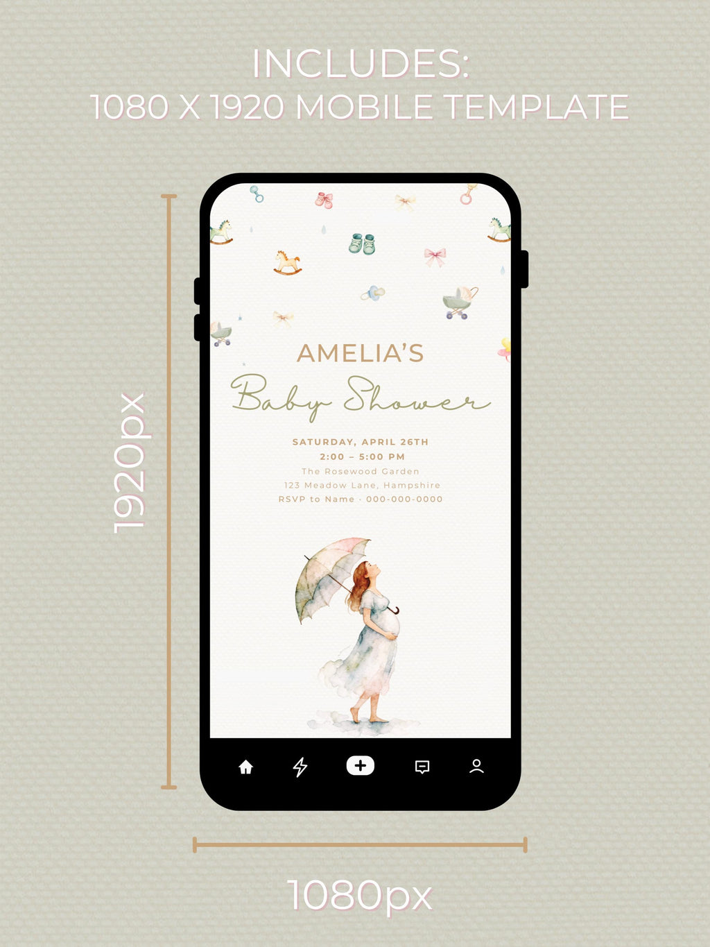 Printable Baby Shower Invitation- Watercolour Rain Toys Invite (Custom Instant Download Editable Canva Template) Digital Evite