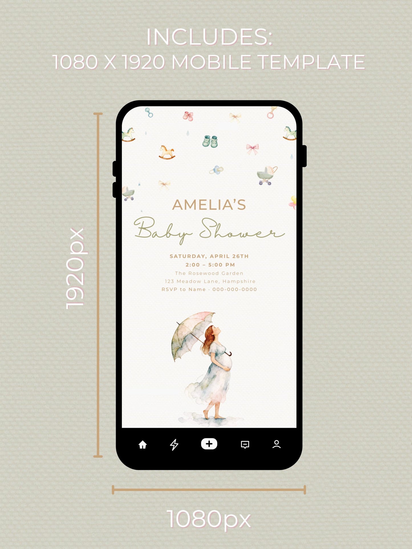 Printable Baby Shower Invitation- Watercolour Rain Toys Invite (Custom Instant Download Editable Canva Template) Digital Evite