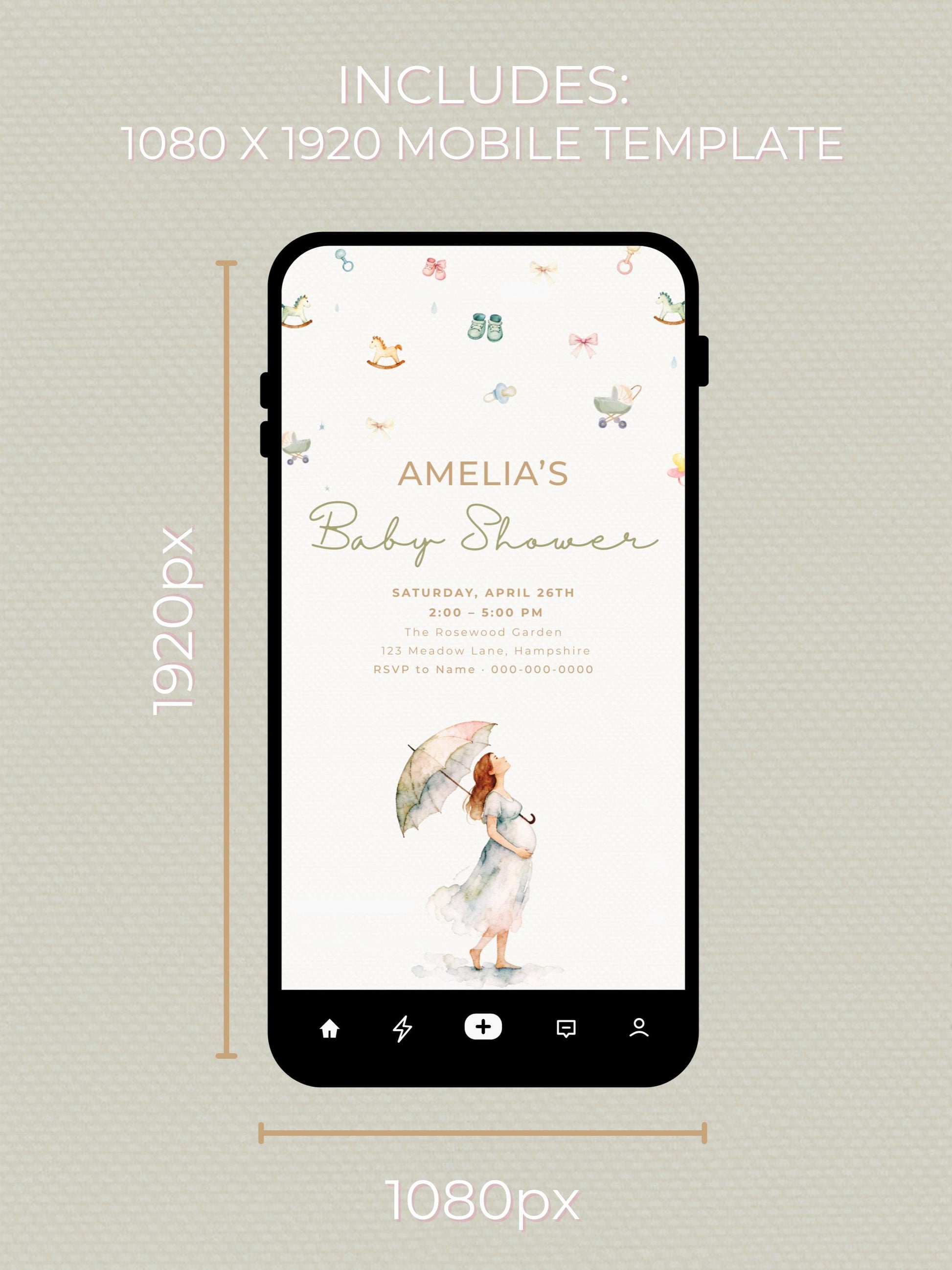 Printable Baby Shower Invitation- Watercolour Rain Toys Invite (Custom Instant Download Editable Canva Template) Digital Evite