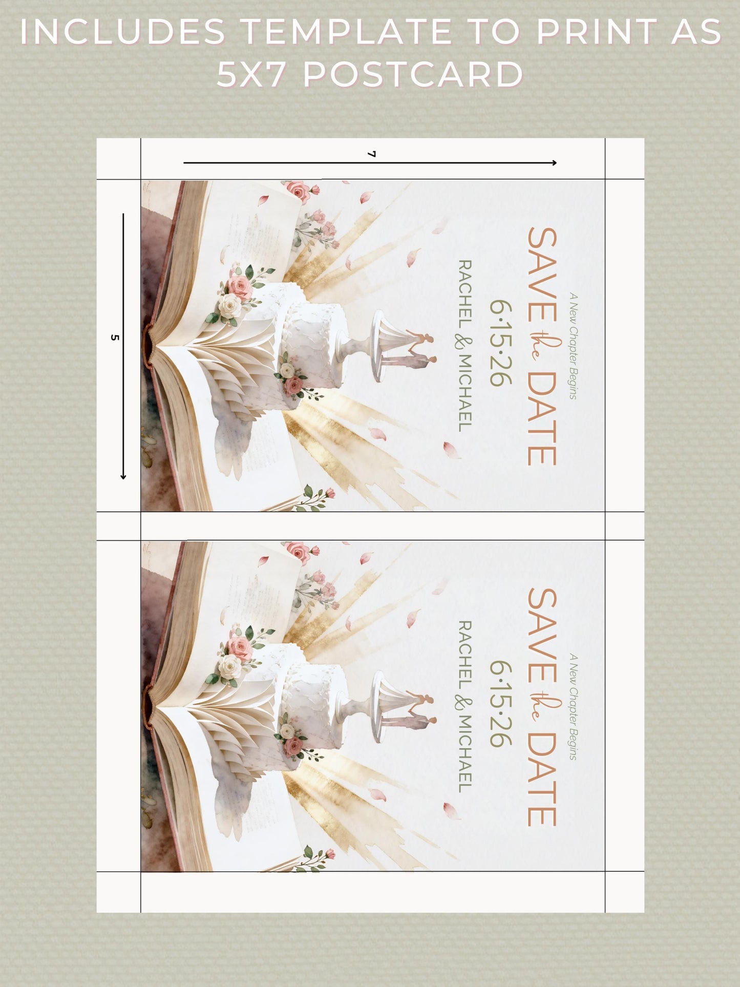 Storybook Save the Date Printable - Wedding Invitation 5x7 Card (Custom Instant Download Digital Canva Template Evite)
