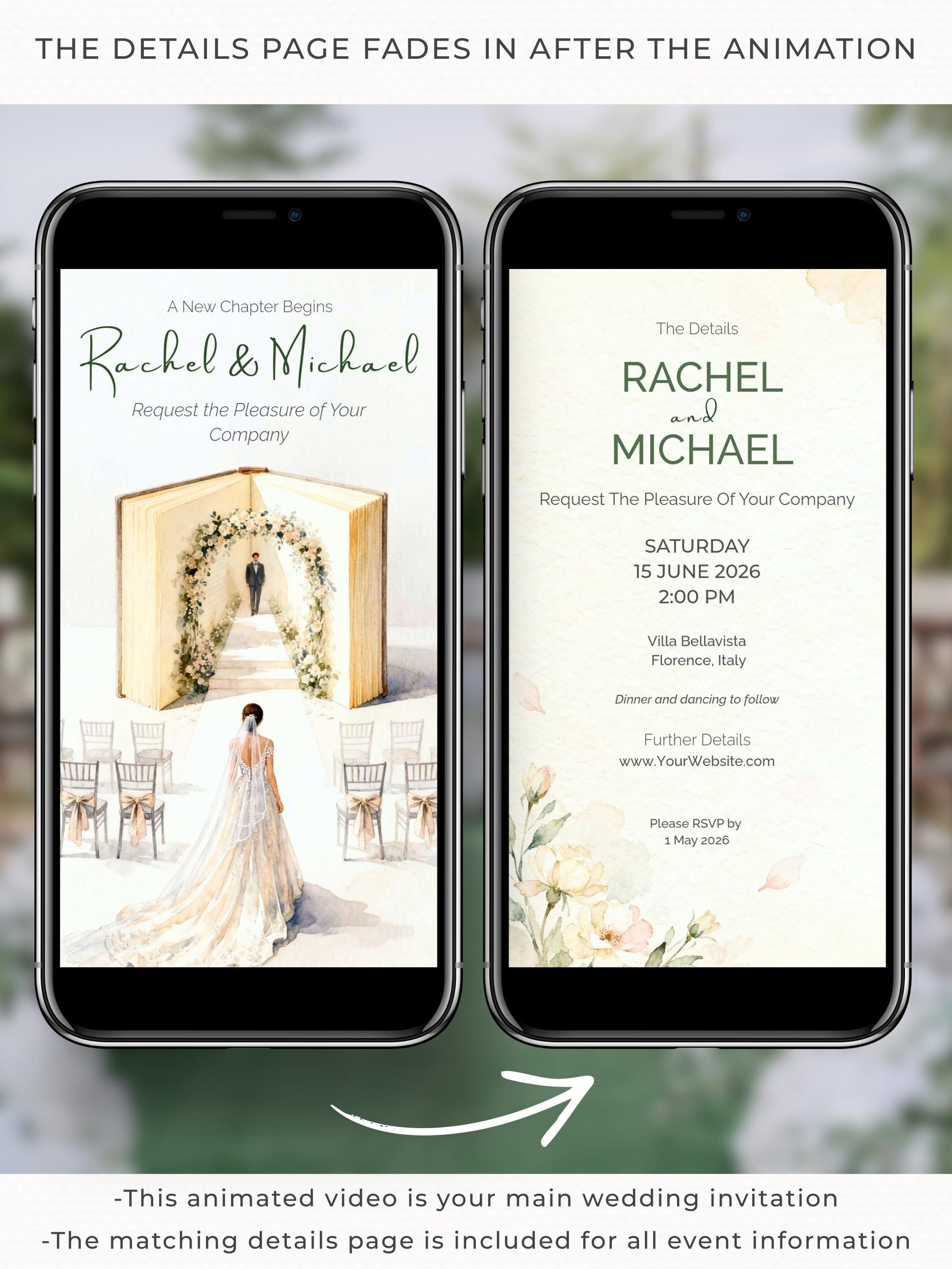 Animated Storybook Wedding Invitation, Digital Video Invite with Details Page, Editable Canva Template, Romantic Book Opening Evite