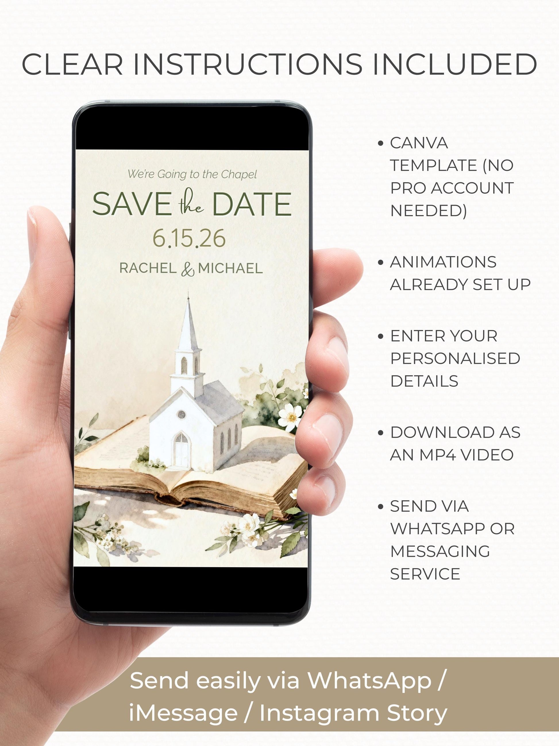 Animated Storybook Save the Date Video - “We’re Going to the Chapel” Digital Wedding Announcement (Editable Canva Template)