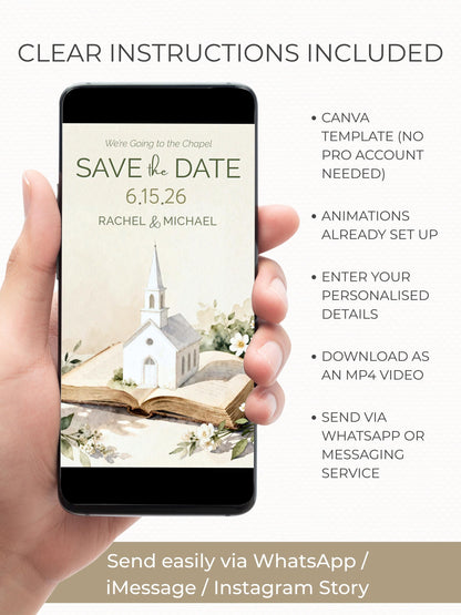 Animated Storybook Save the Date Video - “We’re Going to the Chapel” Digital Wedding Announcement (Editable Canva Template)