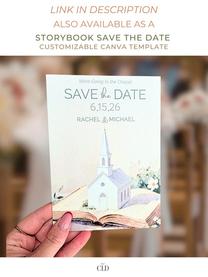 Animated Storybook Save the Date Video - “We’re Going to the Chapel” Digital Wedding Announcement (Editable Canva Template)