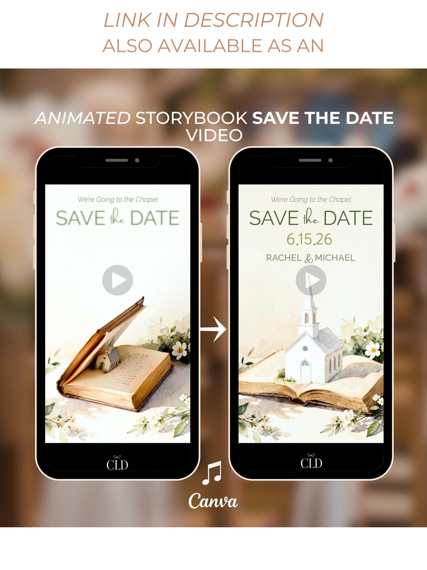 Printable Storybook Save the Date Card- “We’re Going to the Chapel” Digital Wedding Announcement (Editable Canva Template)