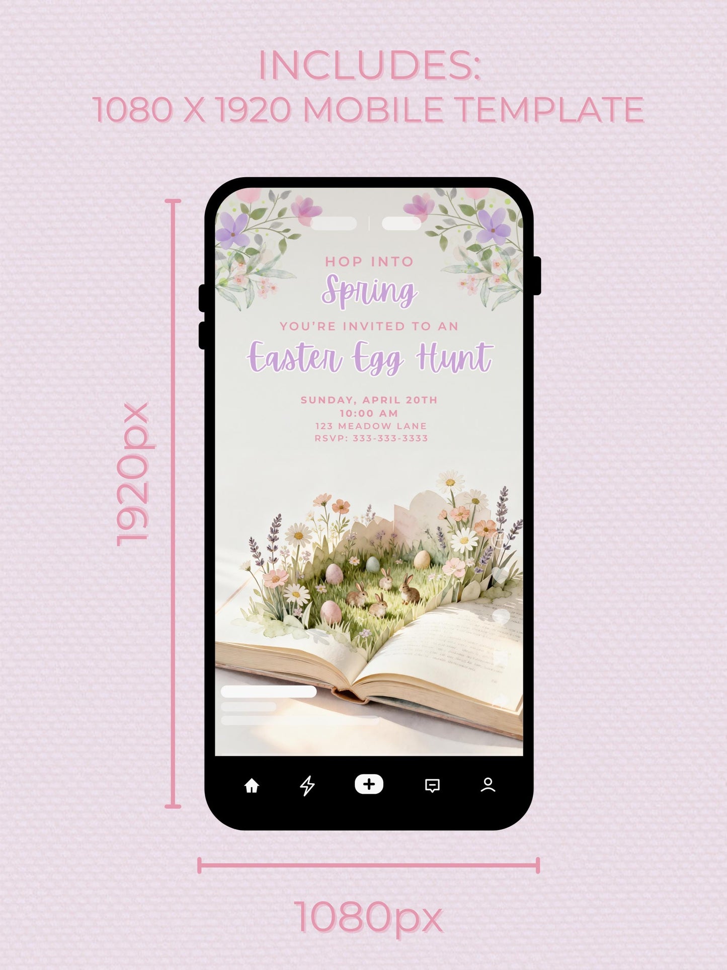 Printable Easter Egg Hunt Invitation - Spring Storybook Bunnies Evite (Editable Kids Party Canva Digital Template Invite)