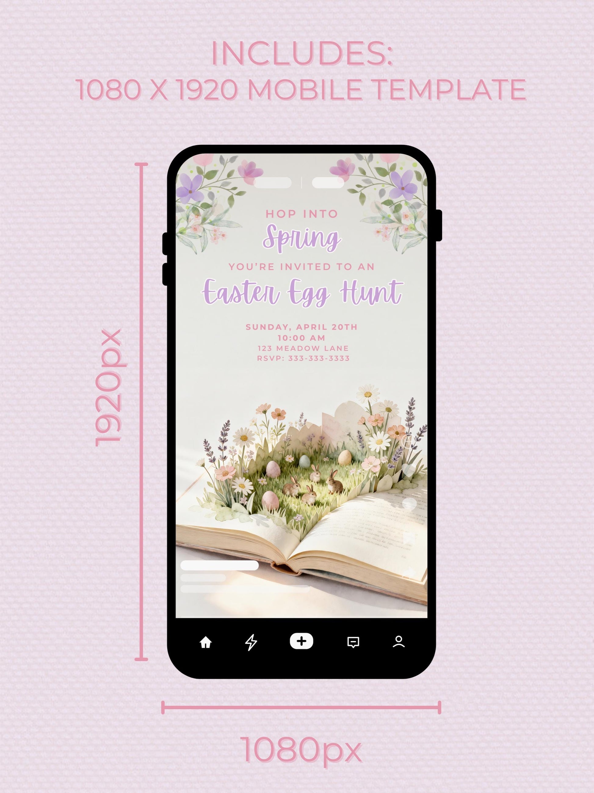 Printable Easter Egg Hunt Invitation - Spring Storybook Bunnies Evite (Editable Kids Party Canva Digital Template Invite)