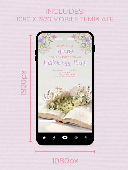 Printable Easter Egg Hunt Invitation - Spring Storybook Bunnies Evite (Editable Kids Party Canva Digital Template Invite)