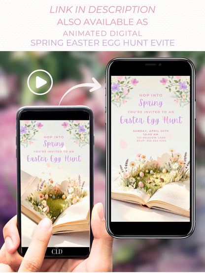 Printable Easter Egg Hunt Invitation - Spring Storybook Bunnies Evite (Editable Kids Party Canva Digital Template Invite)