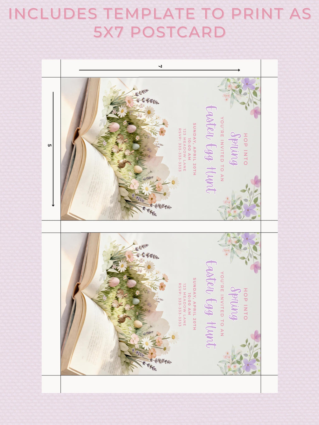 Printable Easter Egg Hunt Invitation - Spring Storybook Bunnies Evite (Editable Kids Party Canva Digital Template Invite)