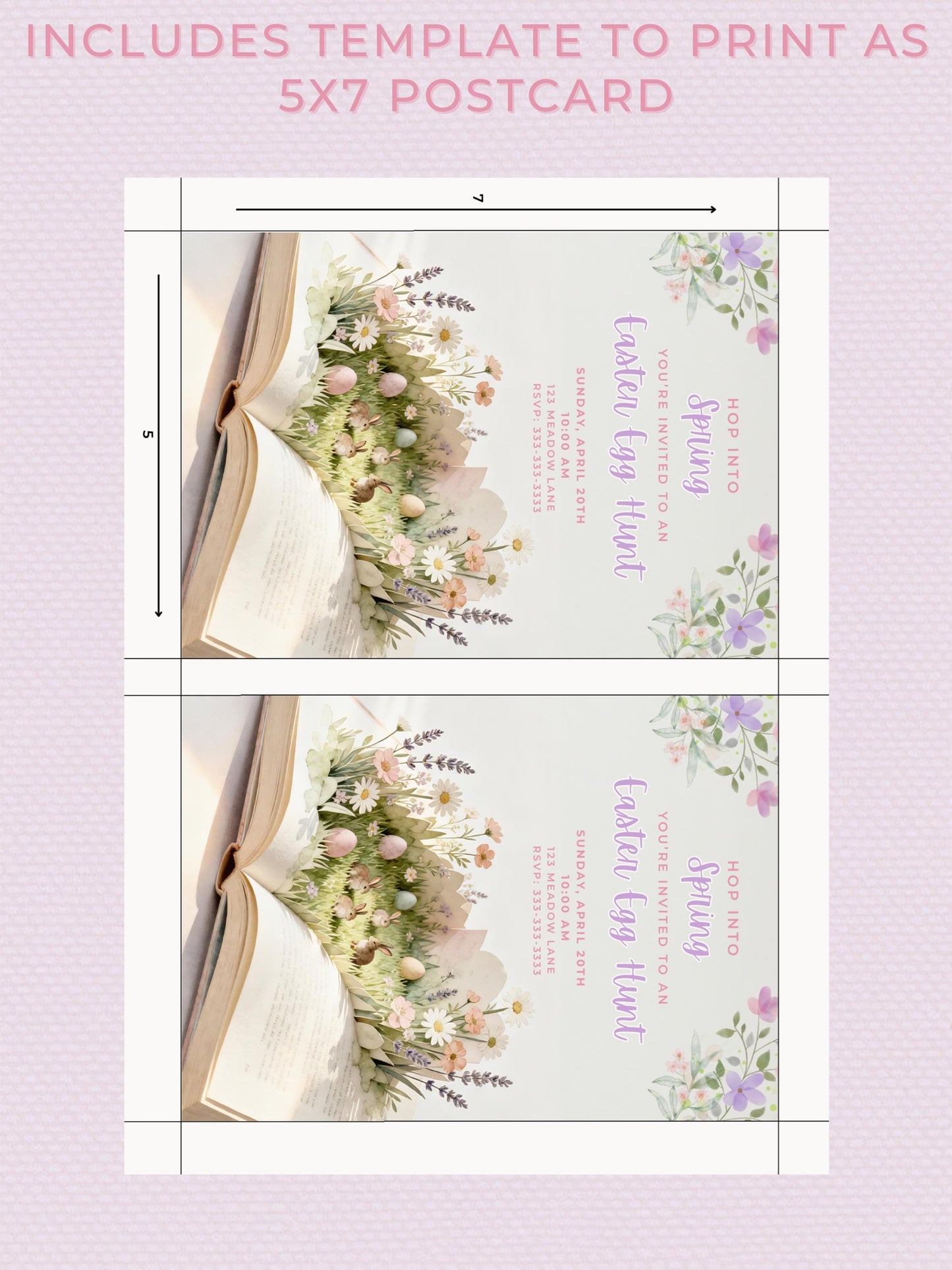 Printable Easter Egg Hunt Invitation - Spring Storybook Bunnies Evite (Editable Kids Party Canva Digital Template Invite)