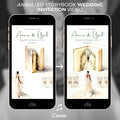 Animated Storybook Wedding Invitation Video, Romantic Book Opening Aisle Scene with Illustrated Couple, Editable Canva Evite