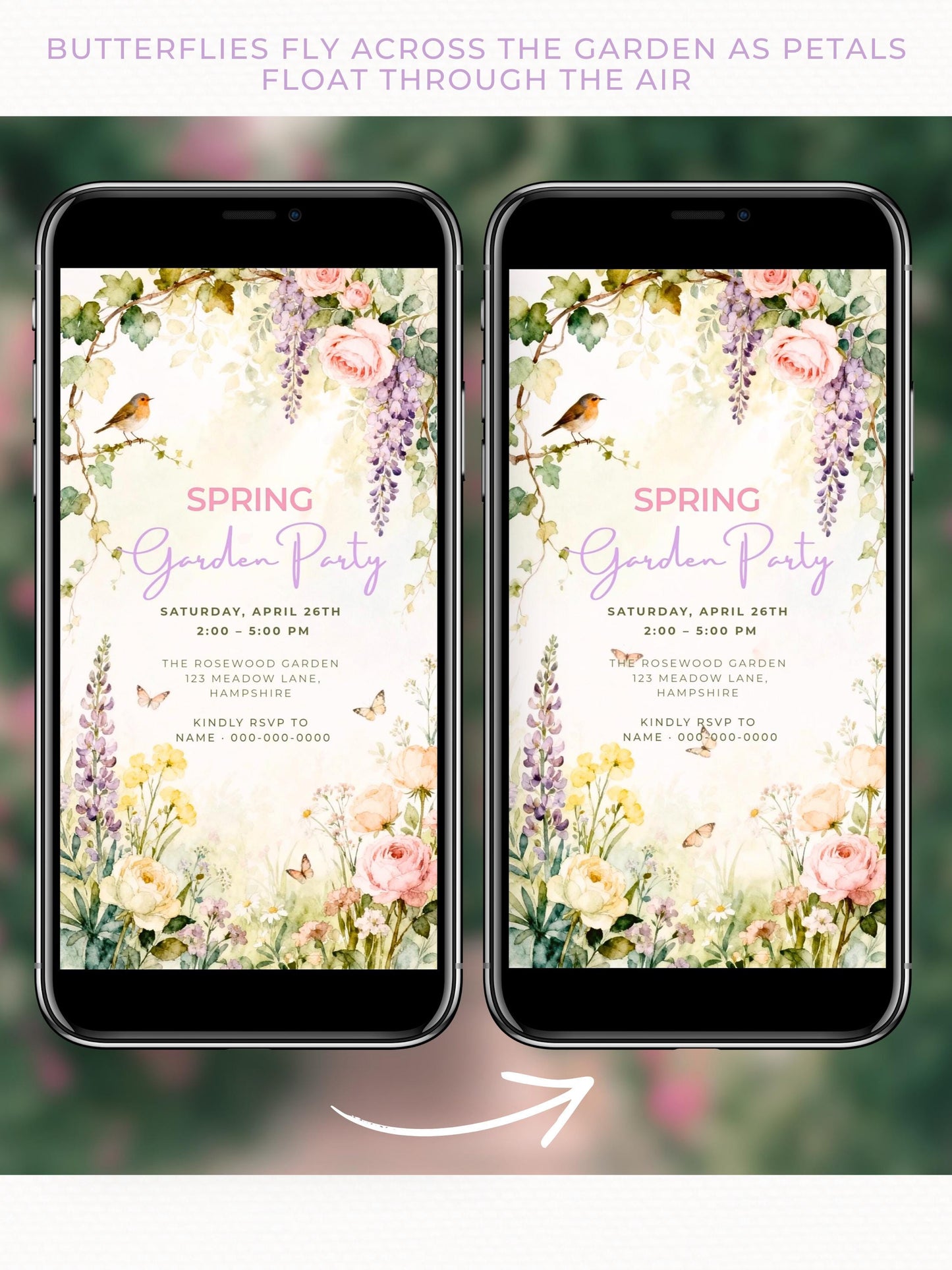 Animated Spring Garden Party Evite - Floral Brunch/Lunch Celebration Video Invitation (Editable Canva Digital Invite Template)