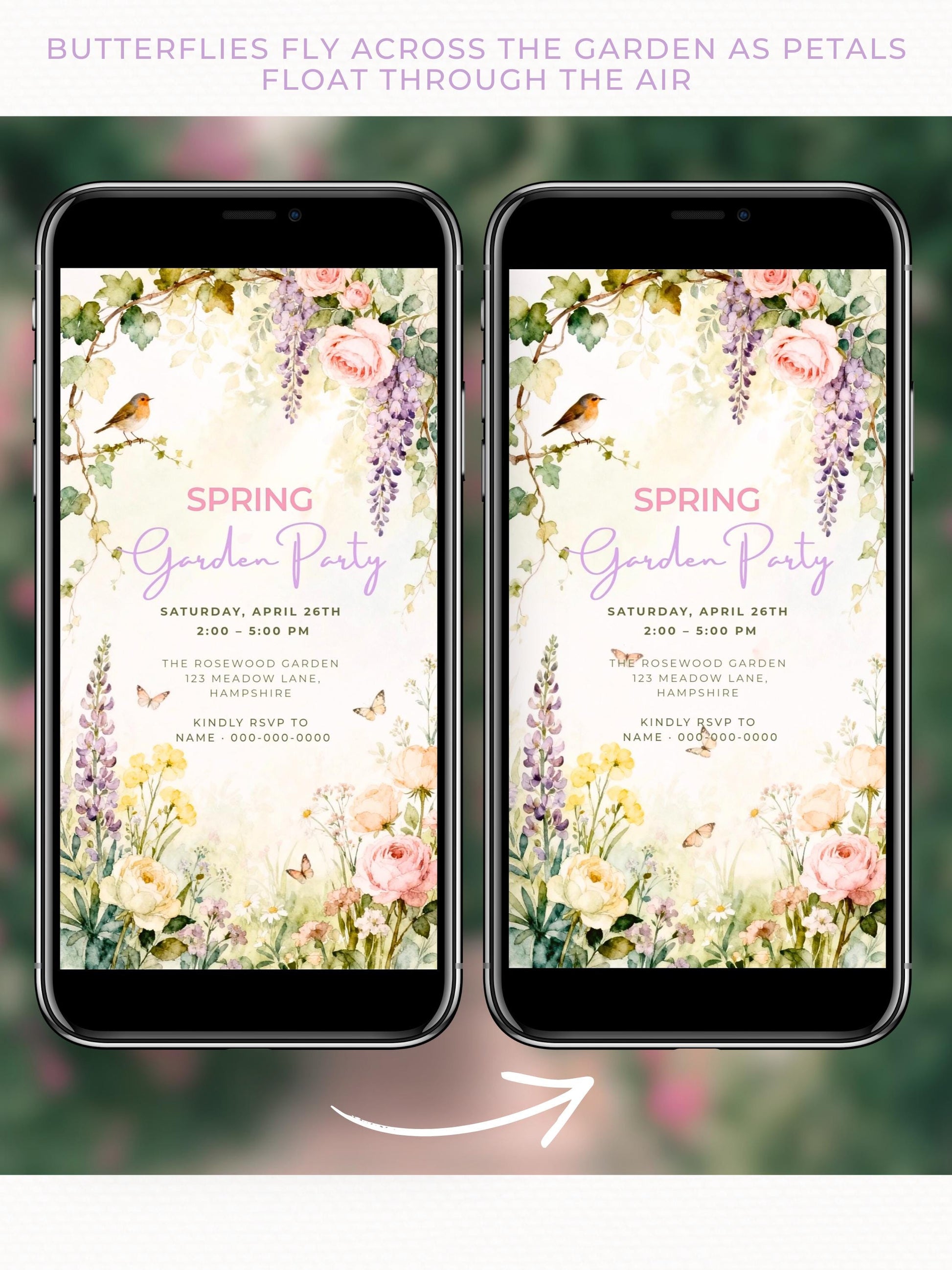 Animated Spring Garden Party Evite - Floral Brunch/Lunch Celebration Video Invitation (Editable Canva Digital Invite Template)