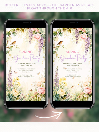 Animated Spring Garden Party Evite - Floral Brunch/Lunch Celebration Video Invitation (Editable Canva Digital Invite Template)