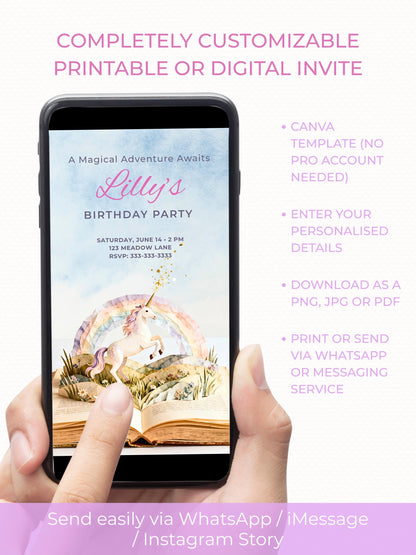Printable Mermaid Birthday Invitation - Custom Storybook Magical Rainbow Party Invite (Instant Download Editable Canva Digital Evite)