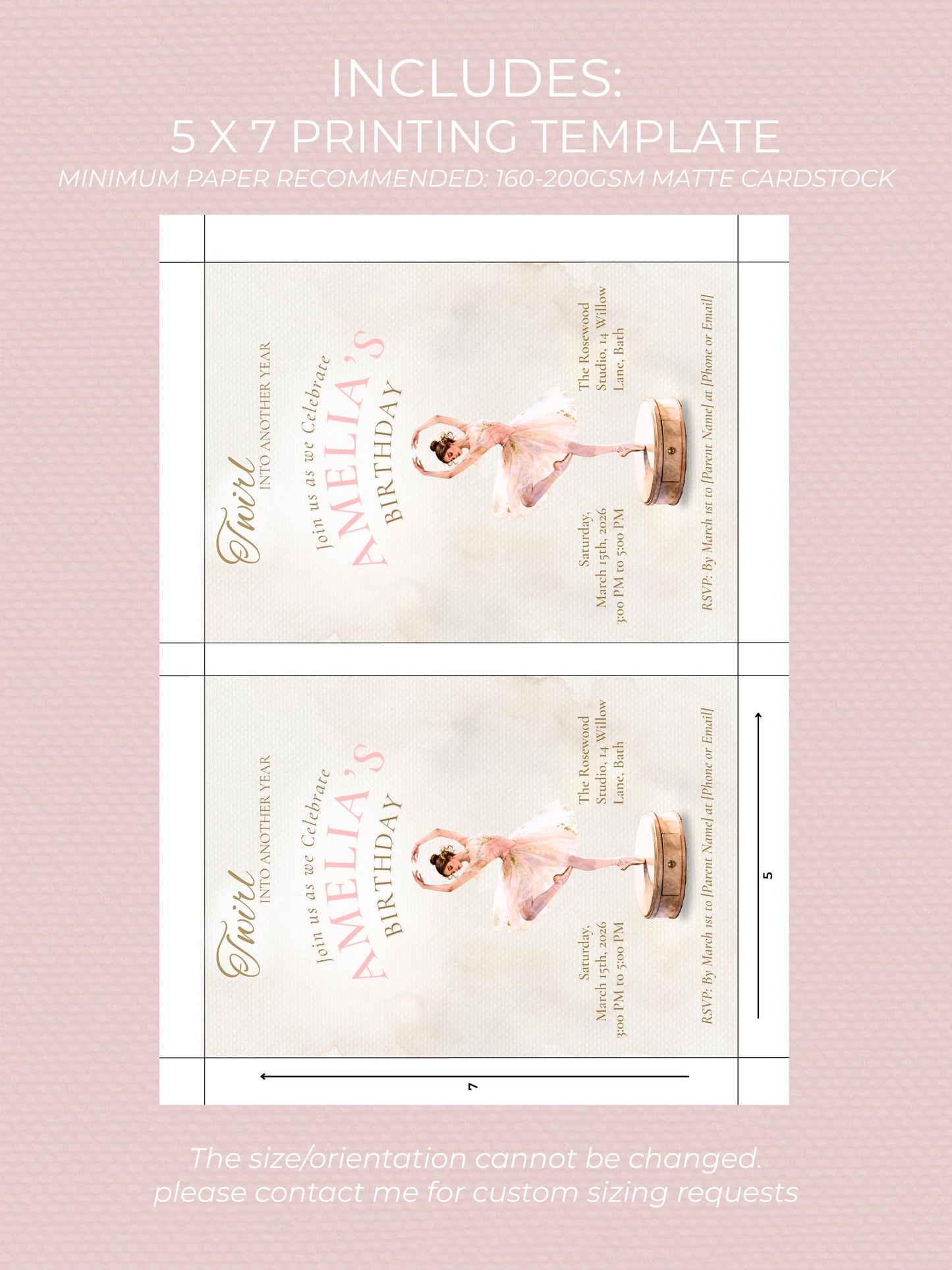 Ballerina Birthday Invitation-Dance Kids Party Invite (Custom Instant Download Canva Template) Elegant Music Box Ballet Girl Evite