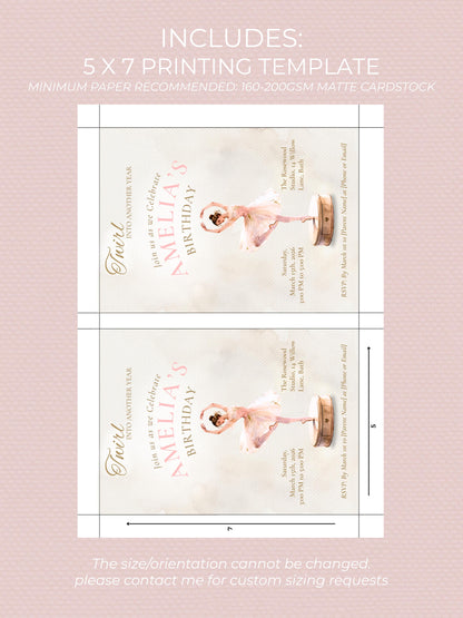 Ballerina Birthday Invitation-Dance Kids Party Invite (Custom Instant Download Canva Template) Elegant Music Box Ballet Girl Evite