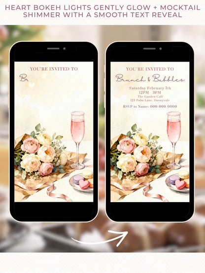 Animated Brunch and Bubbles Invitation - Ladies Lunch Evite (Custom Instant Download Editable Canva Template) Girl's Party Video