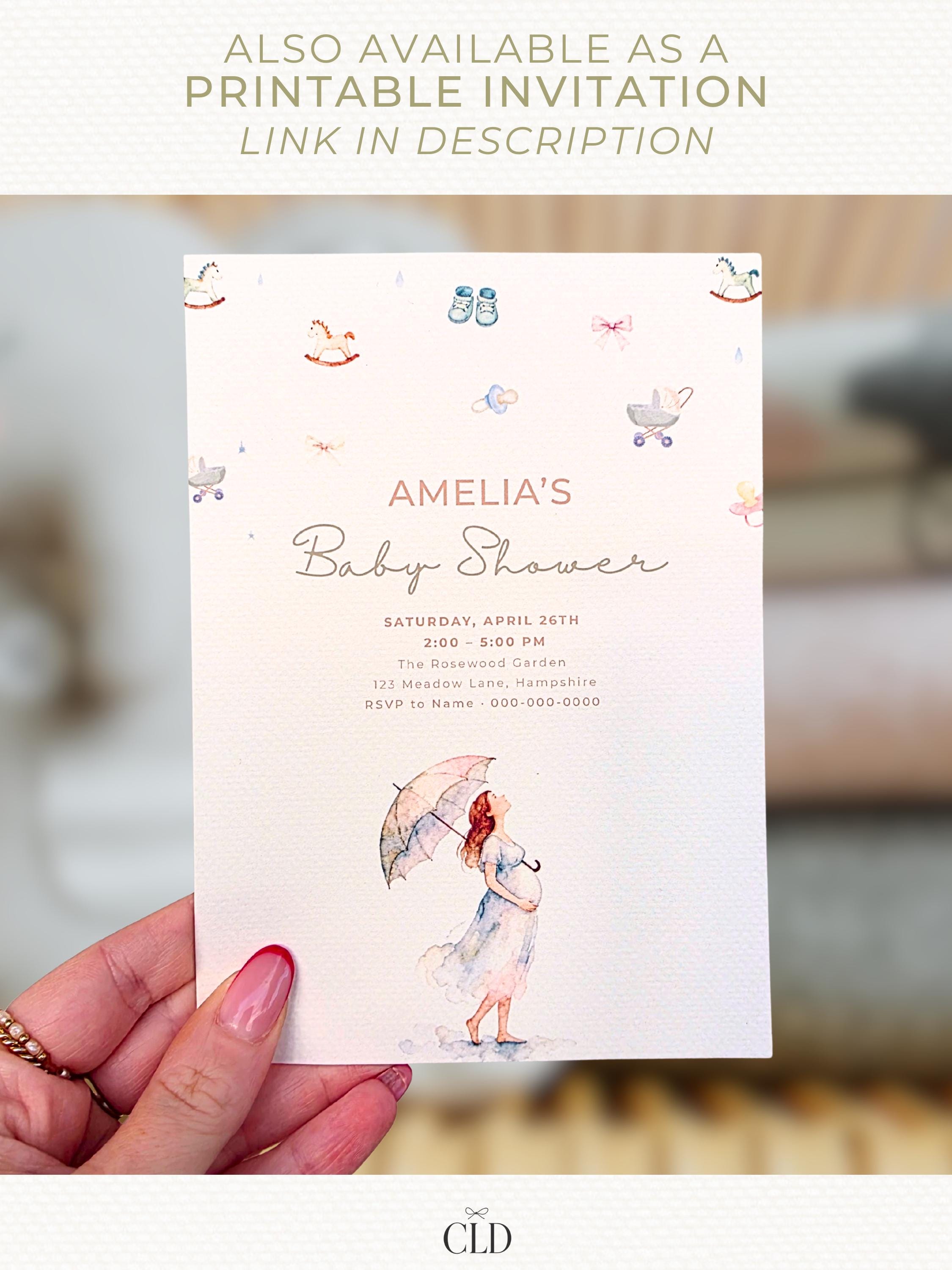 Animated Baby Shower Evite - Watercolour Rain Toys Invitation (Custom Instant Download Editable Canva Template) Digital Video Invite