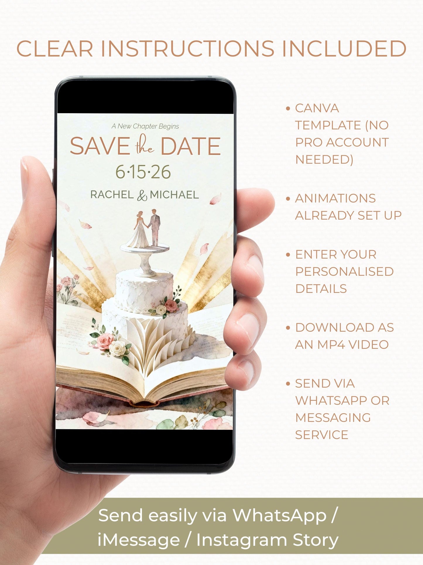 Animated Storybook Save the Date - Wedding Video Invitation (Custom Instant Download Digital Canva Template Evite - WhatsApp Invite)