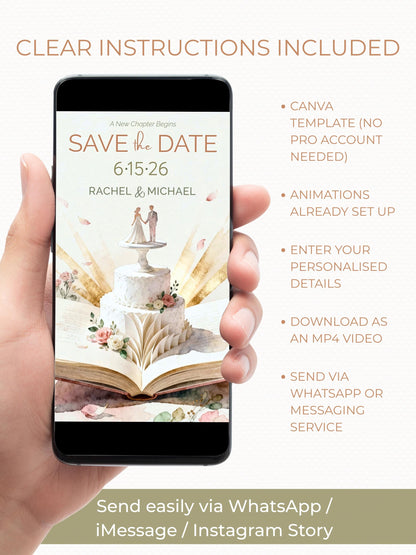 Animated Storybook Save the Date - Wedding Video Invitation (Custom Instant Download Digital Canva Template Evite - WhatsApp Invite)