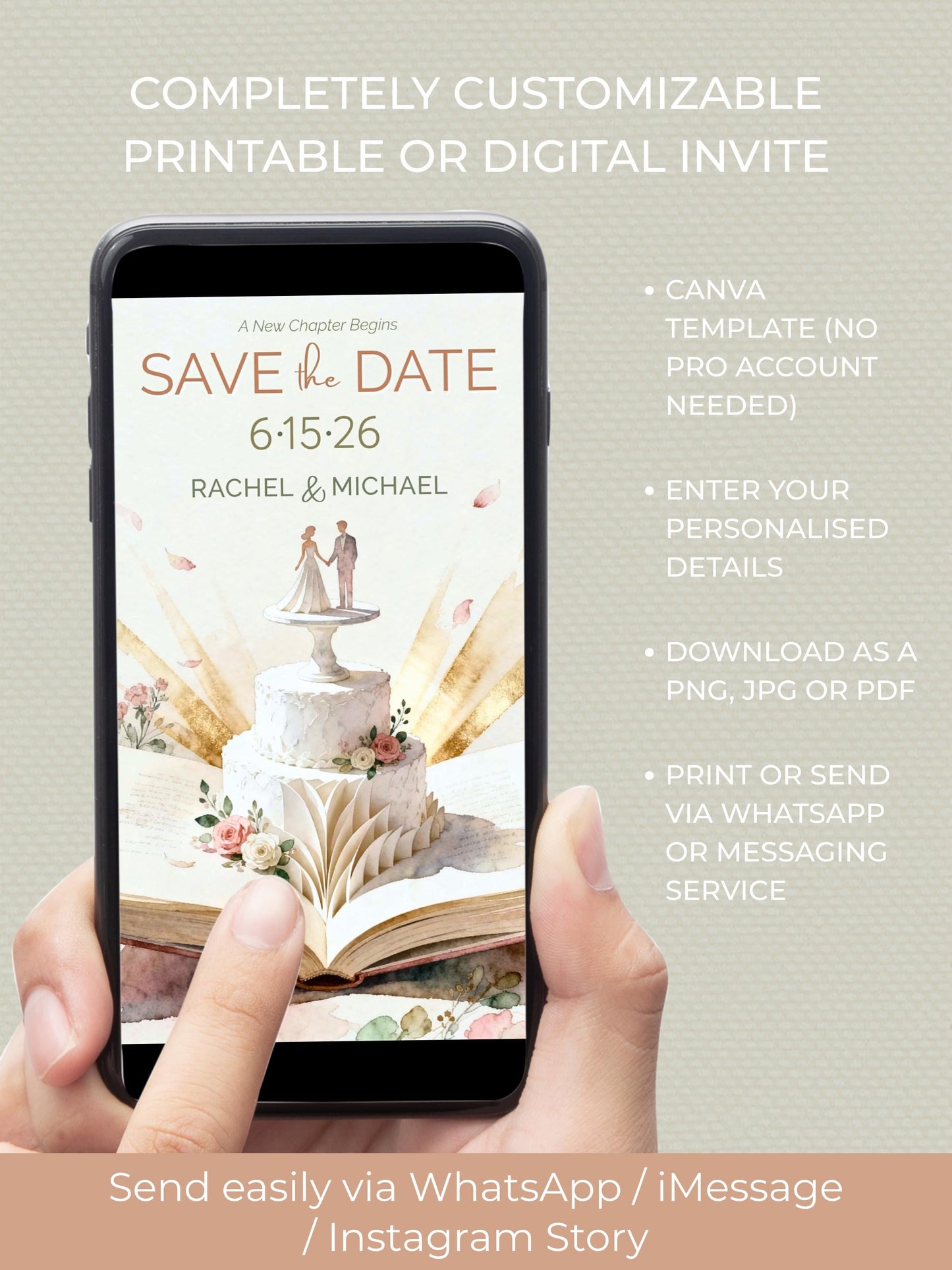 Storybook Save the Date Printable - Wedding Invitation 5x7 Card (Custom Instant Download Digital Canva Template Evite)
