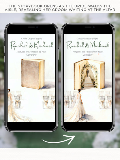 Animated Storybook Wedding Invitation, Digital Video Invite with Details Page, Editable Canva Template, Romantic Book Opening Evite